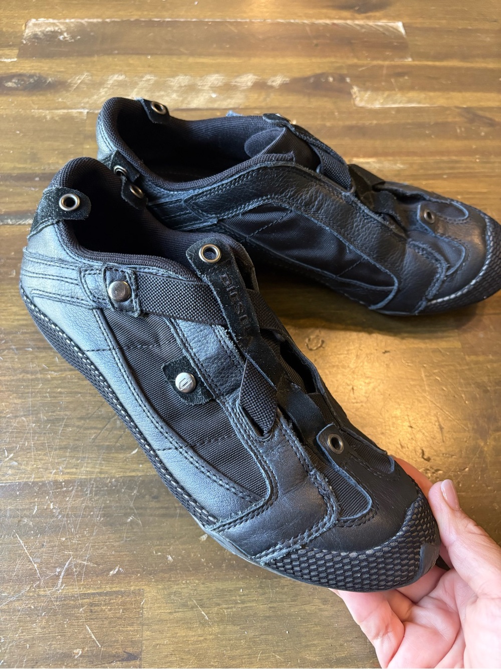 Vintage Y2K Diesel Black Sneakers Slip On Low Grommet Whimsigoth Sporty Flat